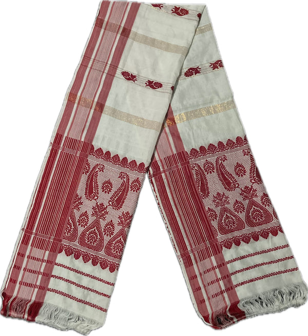 Traditional Assamese occasion handloom Gamusa- with traditional floral motif