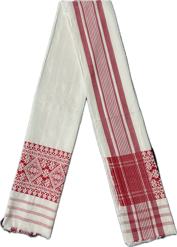 Traditional Assamese handloom Gamusa- with traditional floral motif