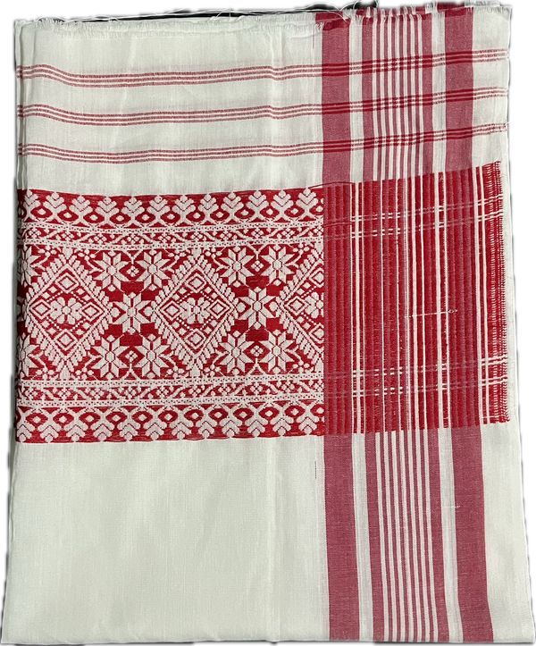 Traditional Assamese handloom Gamusa- with traditional floral motif