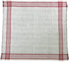 Pride of Assam white and red striped pure cotton handloom rumal, 44x44cm, with fringed edges.