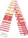Pride of Assam traditional Assamese handloom gamusa in white with golden and red motifs. Masries fabric, suitable for various occasions.