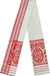 Pride of Assam white 100% cotton handloom gamusa with red stripes and intricate jaapi motif embroidery. Versatile for welcoming guests, face, hair, or hands.