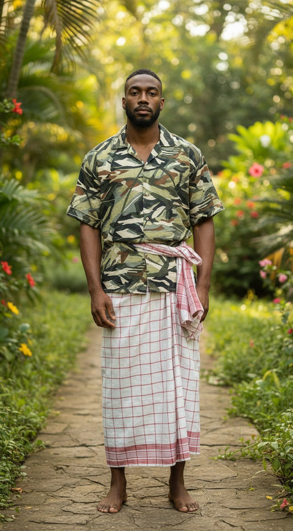 Pride of Assam white and red checkered 100% cotton gamusa, handwoven with traditional angle line design.