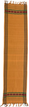 Pride of Assam yellow handloom cotton gamusa with floral motifs on ends and striped borders.