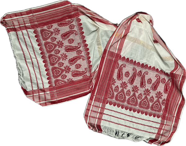 Traditional Assamese occasion handloom Gamusa- with traditional floral motif